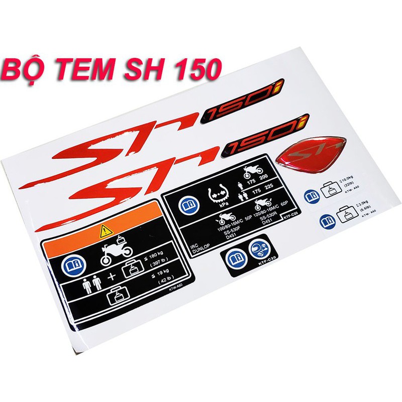 BỘ TEM XE SH 150 NỔI PHẢN QUANG ĐỎ+ THÔNG SỐ