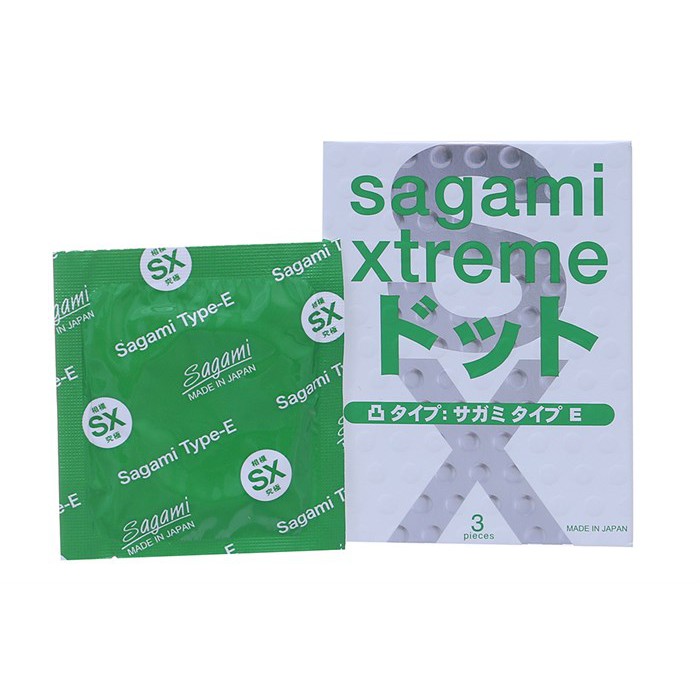 Bao cao su Sagami Xtreme Type E White gân gai, màu xanh, không mùi, siêu mỏng(hộp 3 cái) - Phan An 369