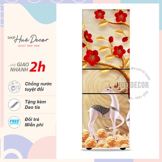 Miếng dán tủ lạnh-máy giặt 3D Ngọc Mai Đỏ Hue Decor chất liệu decal cao cấp siêu bền chống nước