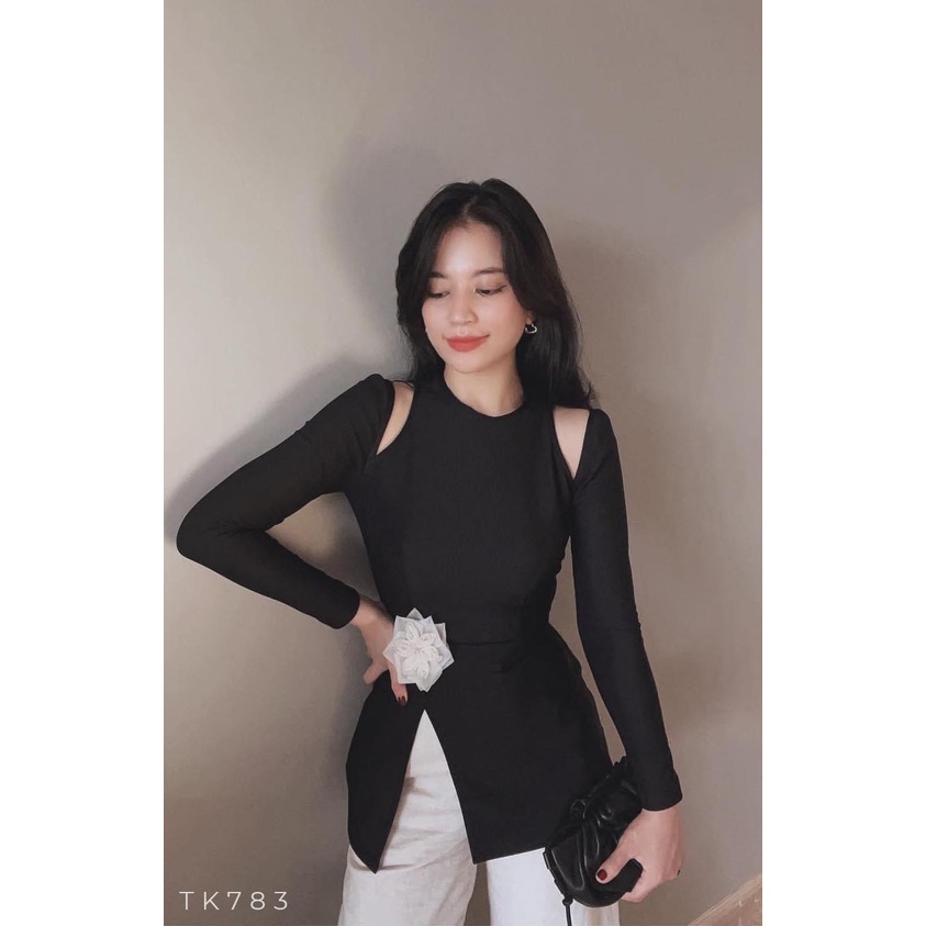 [HÀNG THIẾT KẾ CAO CẤP] Áo Peplum Tay Dài Cách Điệu Khoét Vai Nữ Tính Công Sở / Đi Tiệc Sang Trọng Màu Trắng / Đen