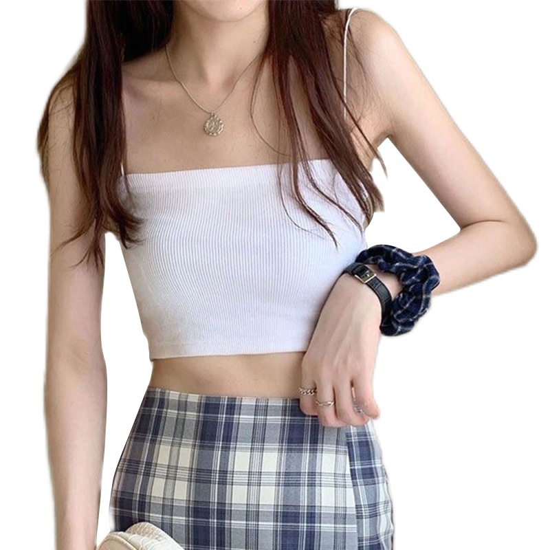 Brroa Áo Croptop Dệt Kim Hai Dây Màu Trơn Dáng Ôm Gợi Cảm Cho Nữ