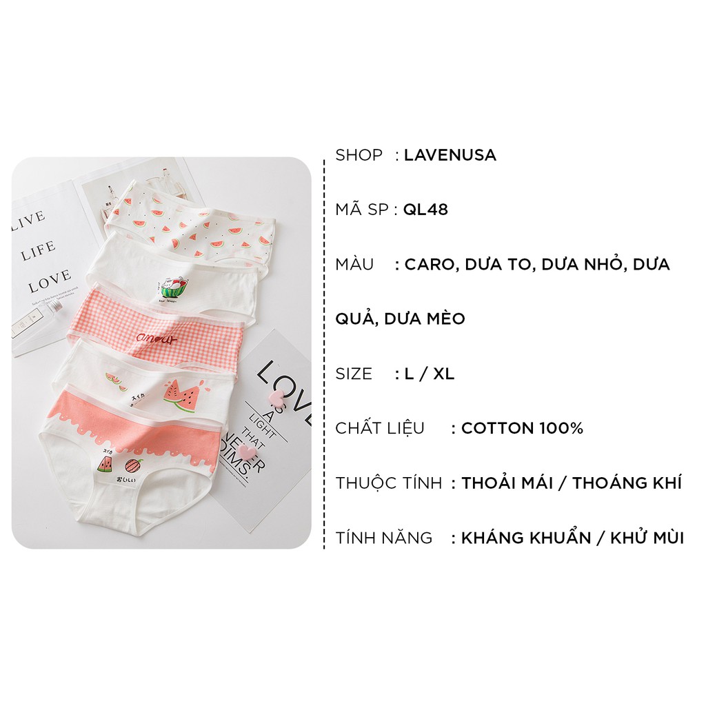 Quần lót nữ cotton cao cấp nâng mông thông hơi in hoạ tiết đáng yêu LAVENUSA QL48