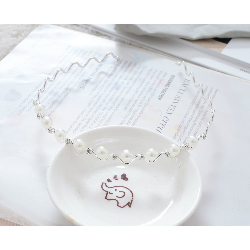CA100 Cài tóc lượn sóng đính châu trắng tiểu thư