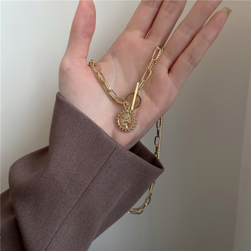 Dây chuyền hai lớp phong cách retro đơn giản cổ điển 19802