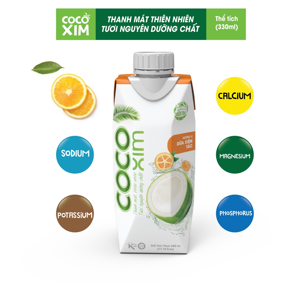 01 Thùng/ 12 Hộp 330mL Nước Dừa Xiêm Xanh/ Xiêm Organic/ Xiêm Sen/ Thơm/ Tắc Dừa Tươi Nguyên Chất 100% COCOXIM - YOOSOO