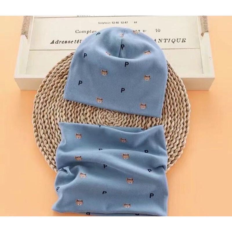 Sét mũ kèm khăn ống cotton mềm cho bé 1-5 tuổi
