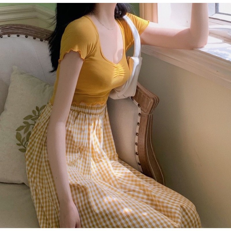 Set Váy Nữ, Set áo thun mix chân váy caro xoè hàng Qc loại 1 | BigBuy360 - bigbuy360.vn