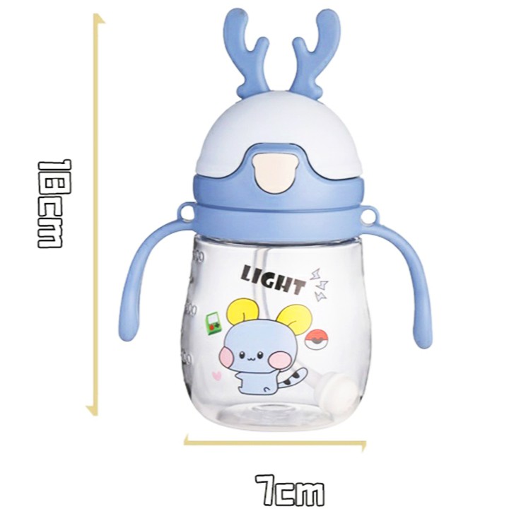 Bình nước cho bé, Bình nước dễ thương có ống hút cho bé tập uống có van chống sặc 300ml bằng nhựa PP Baby-S - SBN010
