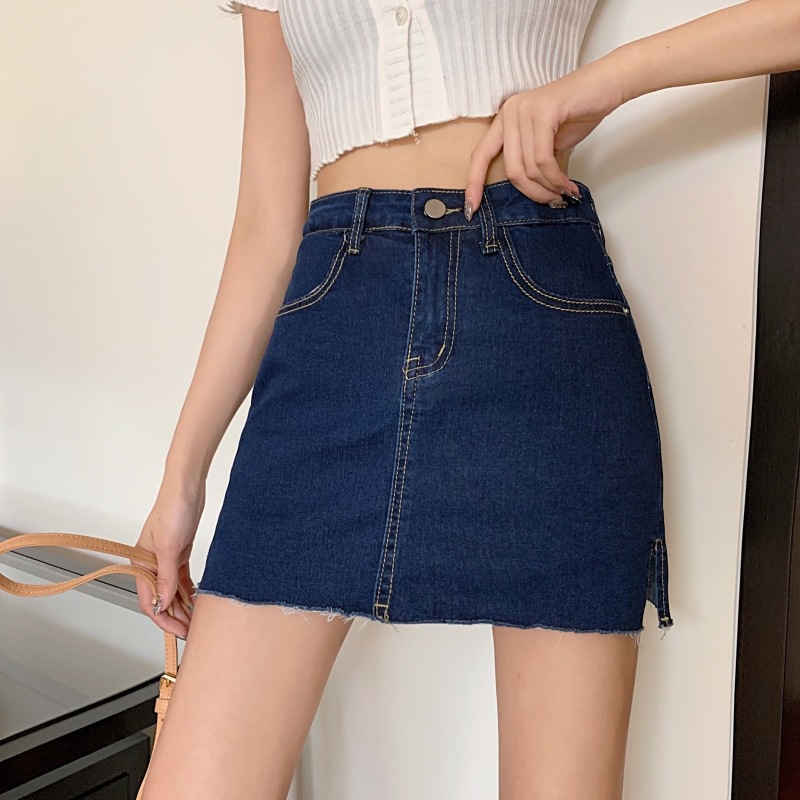 Chân Váy Denim Lưng Cao Xẻ Tà Thời Trang