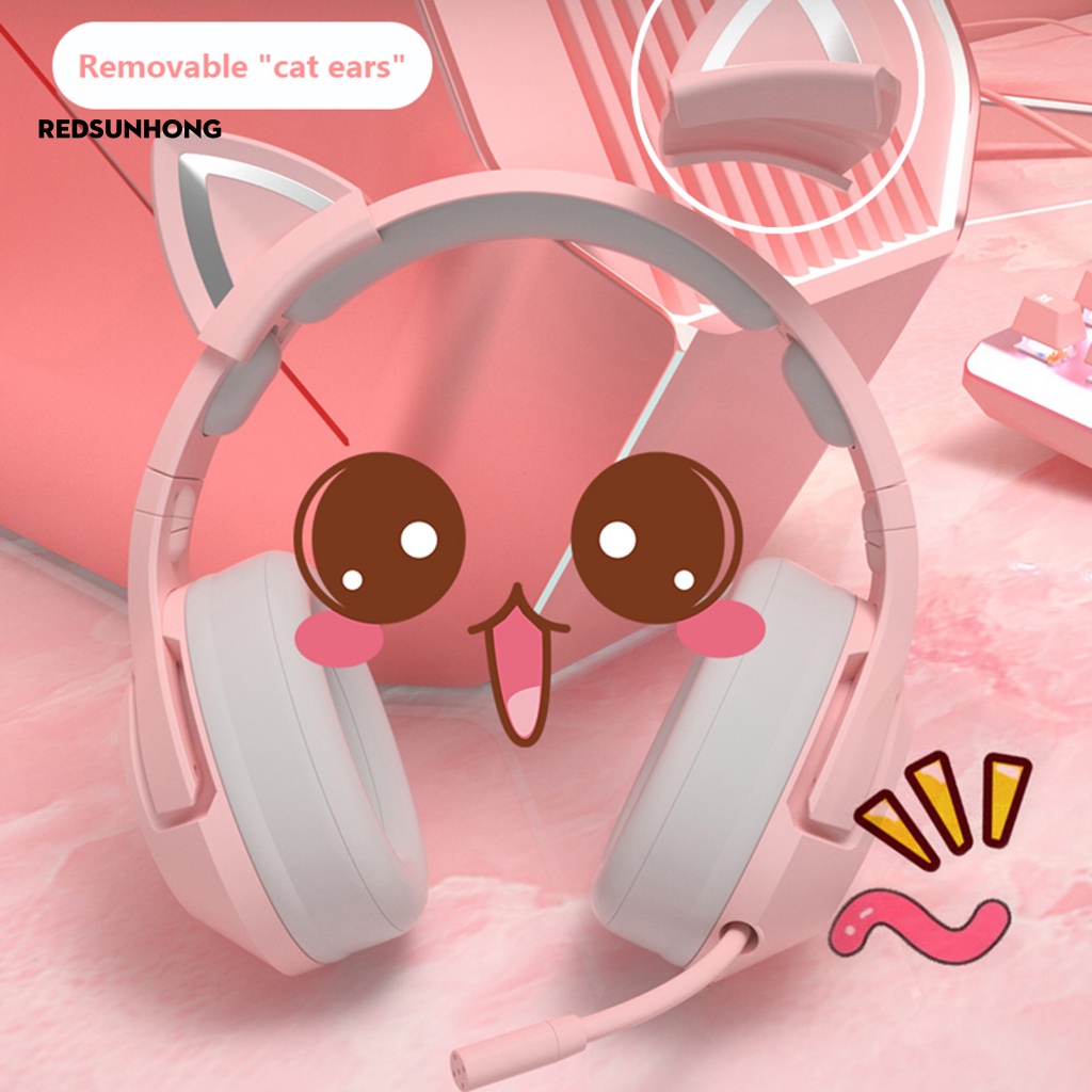 Tai Nghe Chơi Game Có Dây Hình Tai Mèo Dễ Điều Chỉnh Cho Máy Tính