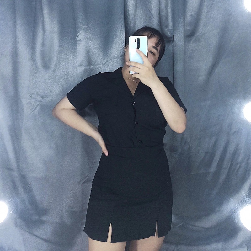 set sơ mi + váy xẻ đùi big size 60-90kg