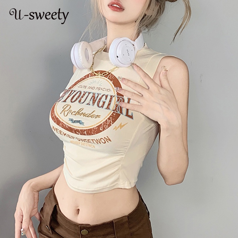 Áo Tank Top Ôm Dáng Co Giãn In Chữ Thời Trang Cho Nữ