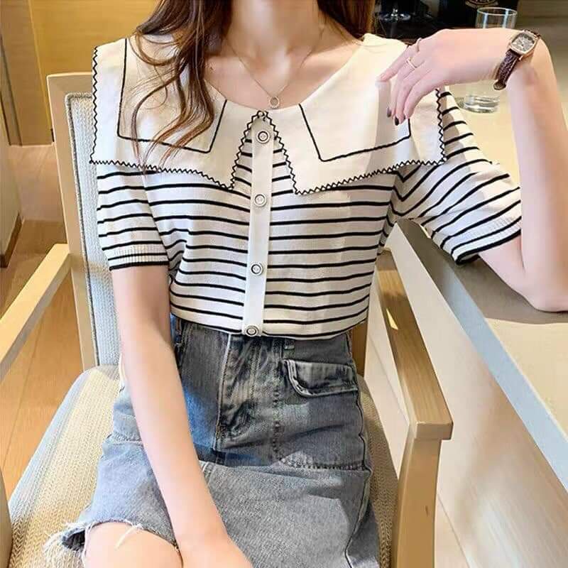 Áo len dệt kim tay ngắn