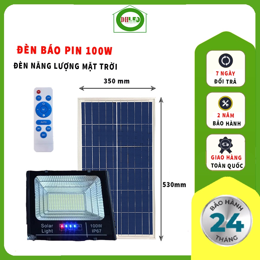 Đèn Pha Led Năng Lượng Mặt Trời 100W Có Đèn Báo Pin, Đèn Năng Lượng Sạch 100W