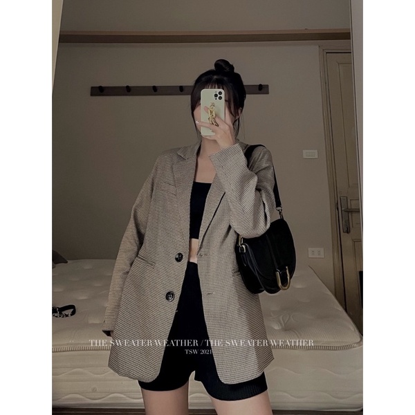 Áo vest KẺ NÂU/ ĐEN oversize, 2 lớp dày dặn ( Ảnh thật )