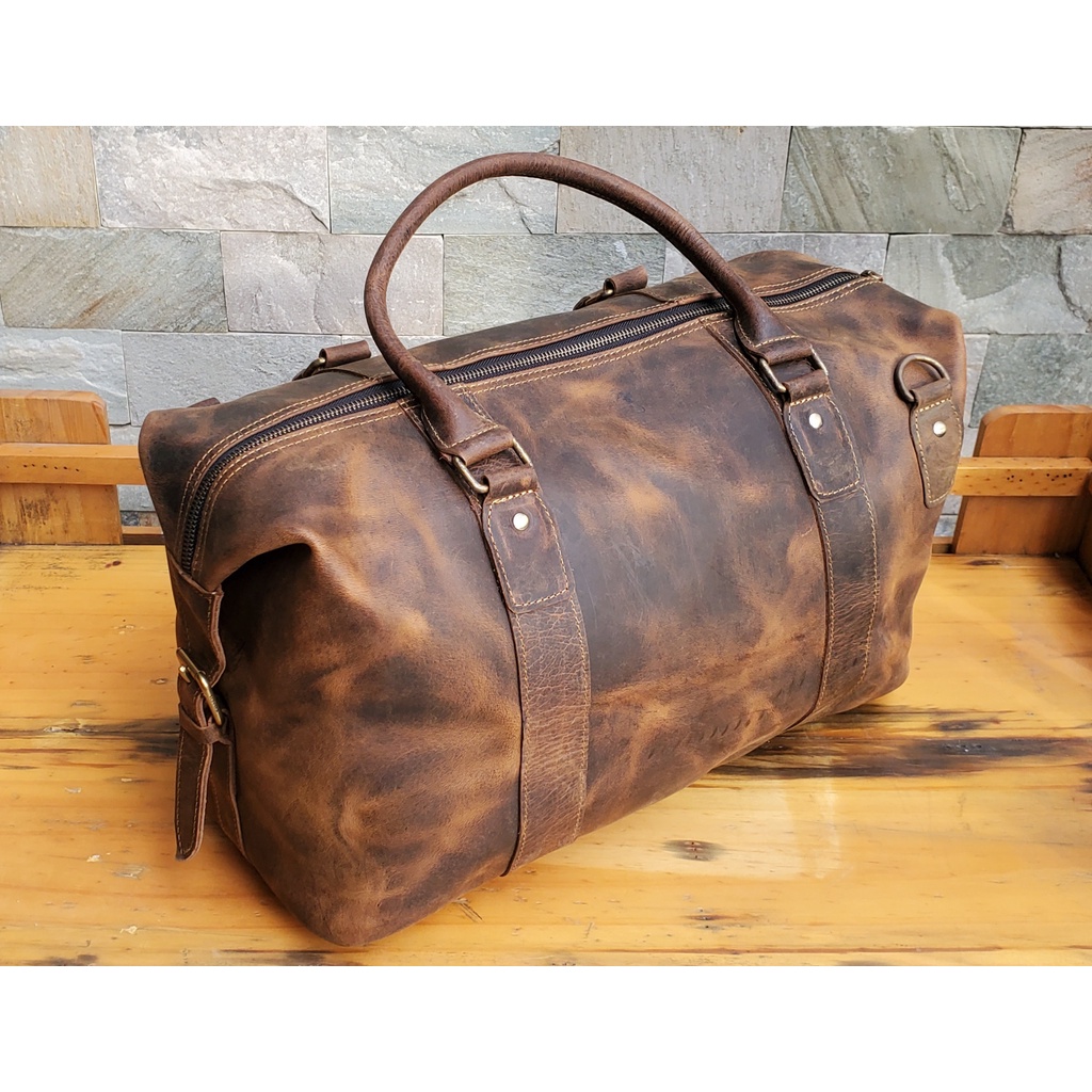 Túi xách du lịch, túi tập gym da bò sáp cá tính, bụi bặm