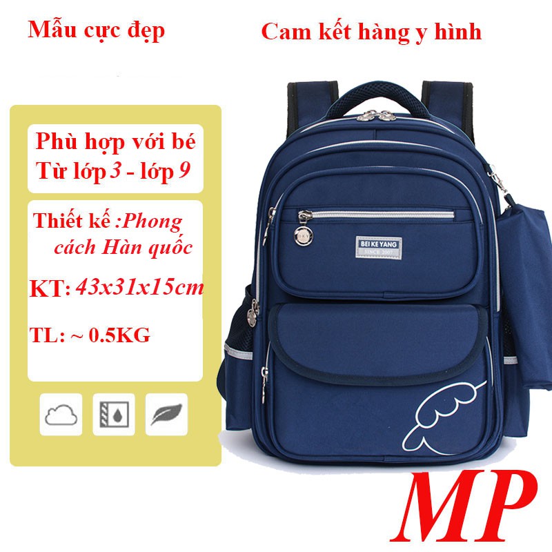 Cặp Học Sinh Tiểu Học, Balo Đi Học Cho Bé Basic Kèm Túi Bút, nhiều ngăn cho bé để đồ, phù hợp học lớp 3 trở lên