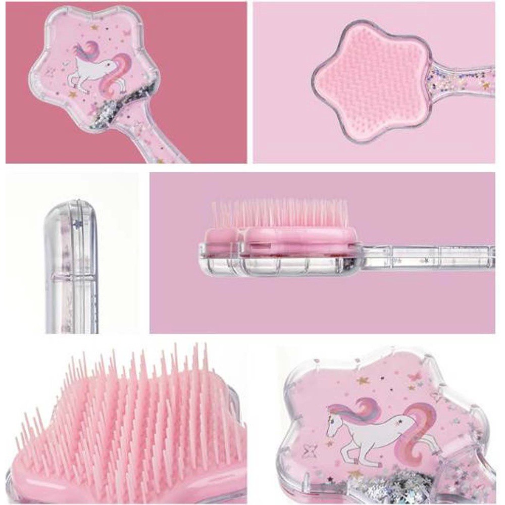 [Hàng mới về] Lược chải tóc nữ mát-xa da đầu trang trí kim tuyến lấp lánh thời trang