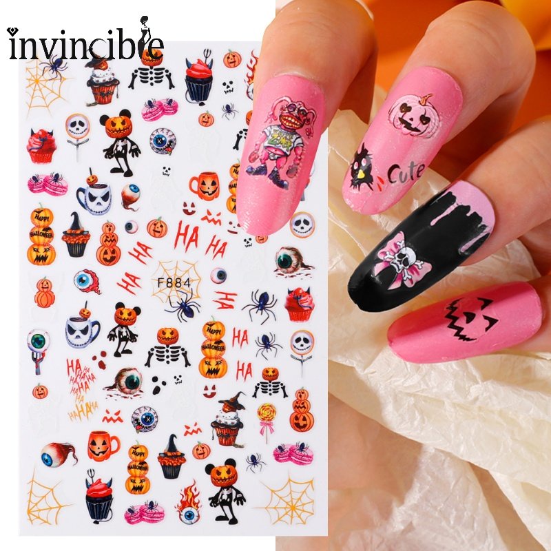 1 Tờ Miếng Dán Trang Trí Móng Tay 3D Tự Dính Họa Tiết Bộ Xương Phong Cách Halloween Dành Cho Nữ