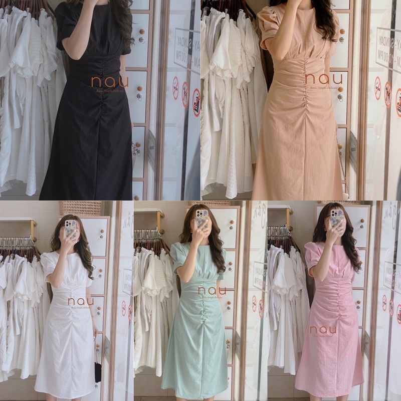 Đầm dáng dài nhíu eo tôn dáng