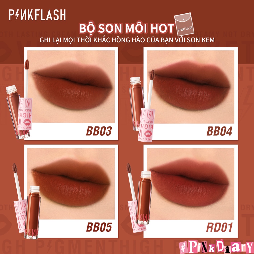 Set 4 son môi nhung lì PINKFLASH mềm mịn lâu trôi