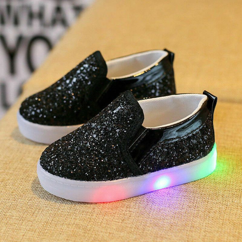 Mary☆LED Sequins Boy Girl Shoes Luminous Shoes Toddler Baby Athletic Lights Size Lot