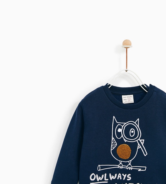 [ZARA XUẤT XỊN] Áo nỉ da cá vạt trắng Zara hình cú | BigBuy360 - bigbuy360.vn