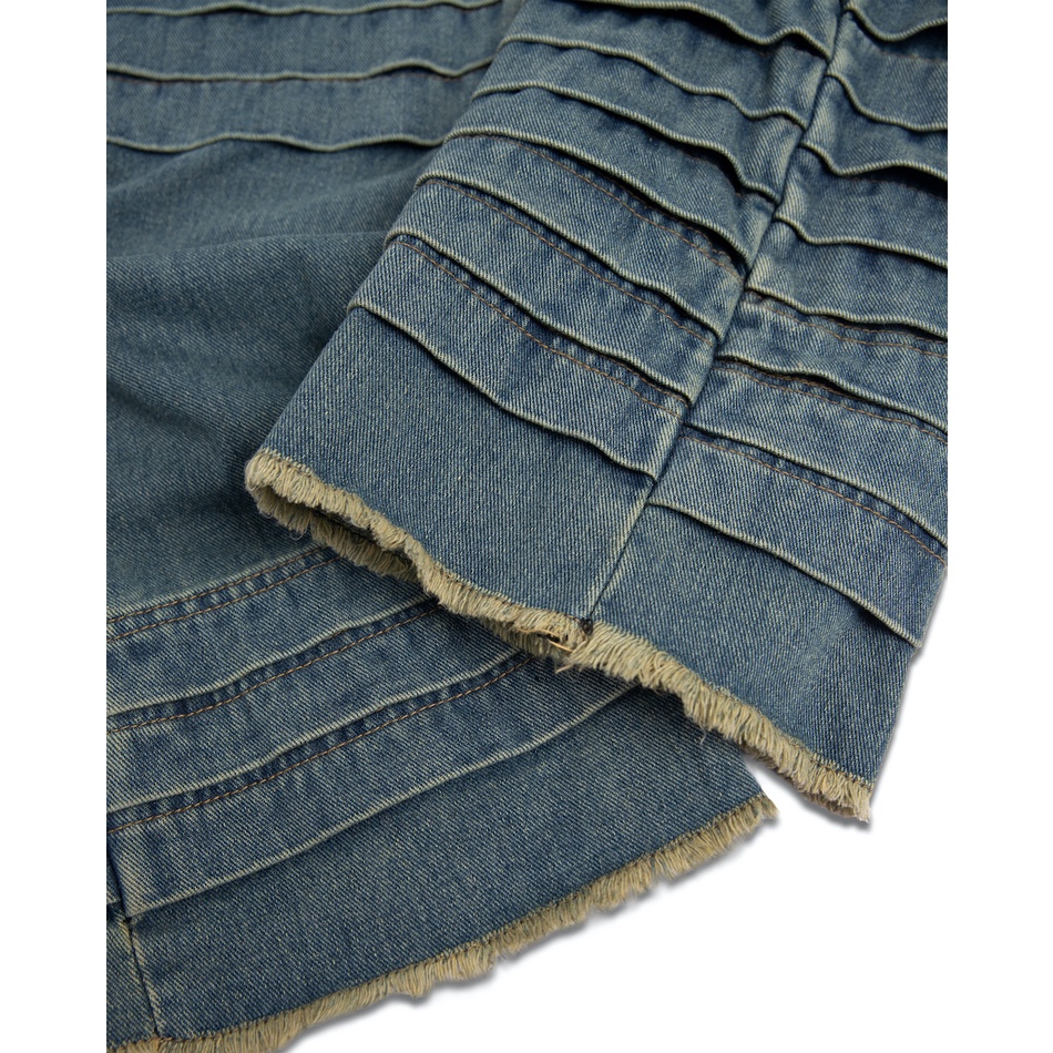 Quần denim kaki "GOLDIE DIVISION WASHED BLUE" giặt mài xếp li