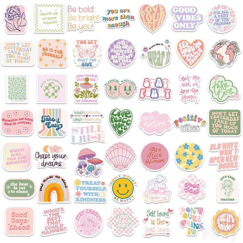 Bộ 100 Cái ❉ Màu Pastel. Nhãn Dán Dòng Slang Tích Cực ❉ Sticker Dán Tường Chống Thấm Nước Họa Tiết Doodle Hợp Thời Trang