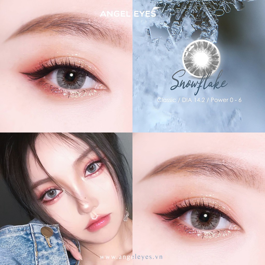 [SIÊU TÂY]Lens xám tây Snowflake Gray thương hiệu Angel Eyes | Dòng kính áp tròng có độ từ 0-6 và đường kính 14.2mm