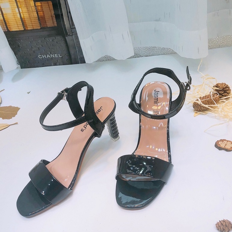 Giày Sandal Quai Ngang CHIMOKA Cho Nữ Gót Mica 7 Cm Hai Màu Hồng Kem Và Đen
