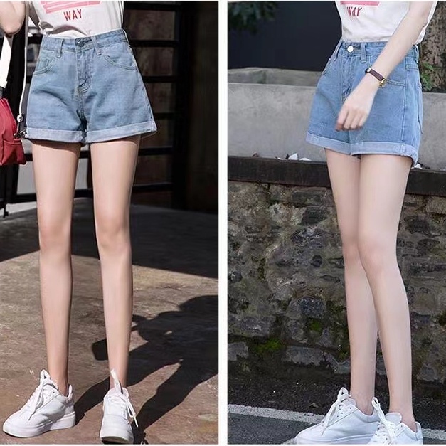 Quần short denim SUXI ống rộng lưng cao thời trang cho nữ