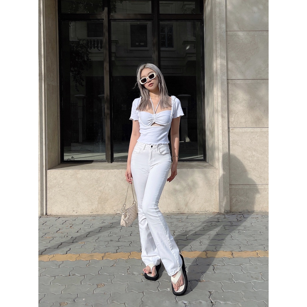 Quần jeans nữ TOPTIFY ống loe ôm Free Ride Jean SJQ37