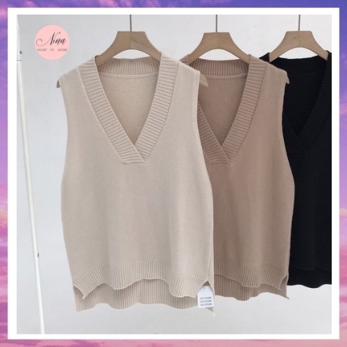 Áo Gile Len Nữ Trơn NinaStore Cổ V Hàn Quốc Form Rộng Nhiều Màu - SP000696 | BigBuy360 - bigbuy360.vn