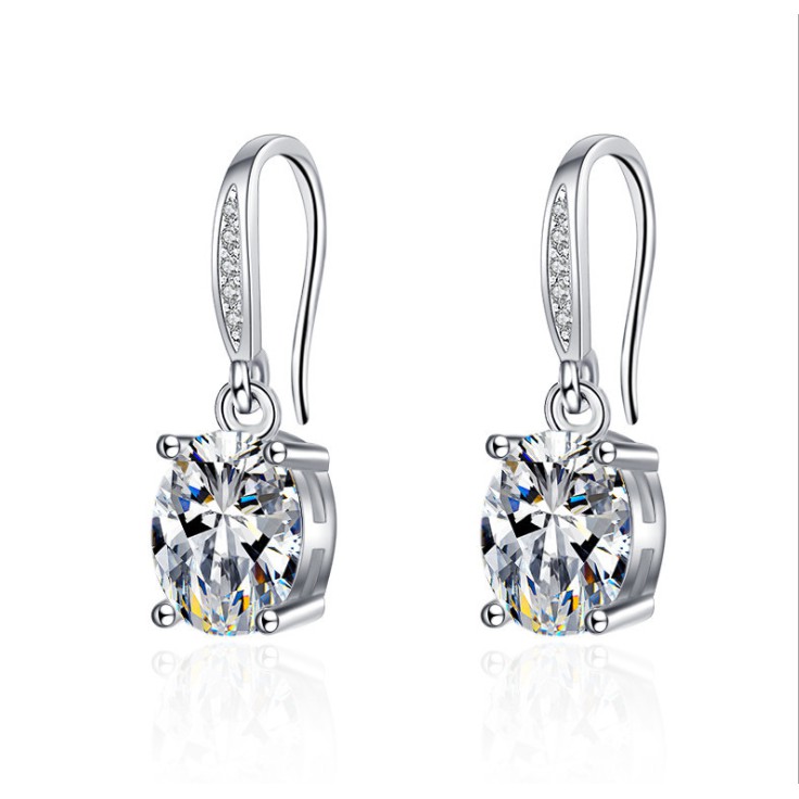 Thời trang bốn móng bông tai S925 cao carbon kim cương hình bầu dục bông tai cho phụ nữ