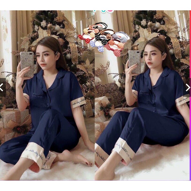 đồ bộ mặc nhà pijama nữ phối viền tay in chữ phong cách 213