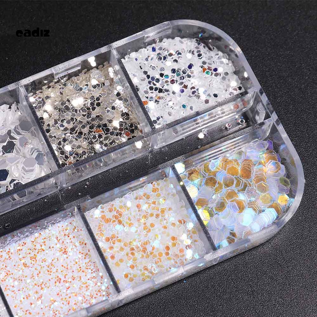 [Hàng mới về] Hộp phụ kiện kim sa trang trí móng tay nghệ thuật lấp lánh 12 ngăn phong cách năm mới