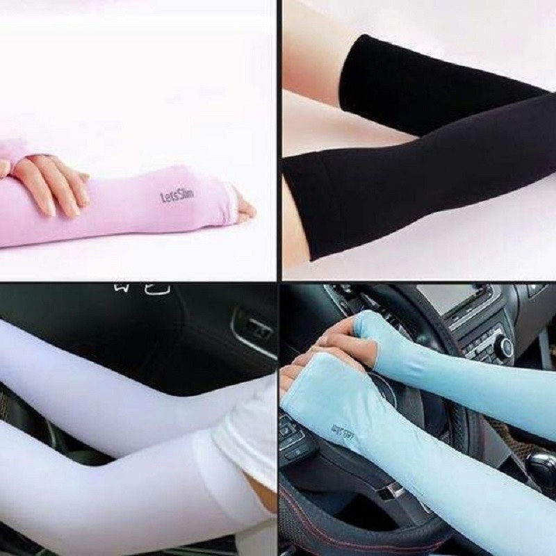 Găng Tay Chống Nắng Xỏ Ngón Phong Cách Hàn Quốc Let's Slim Chất Liệu Cotton Co Giãn Dày Dặn Ngăn Tia UV