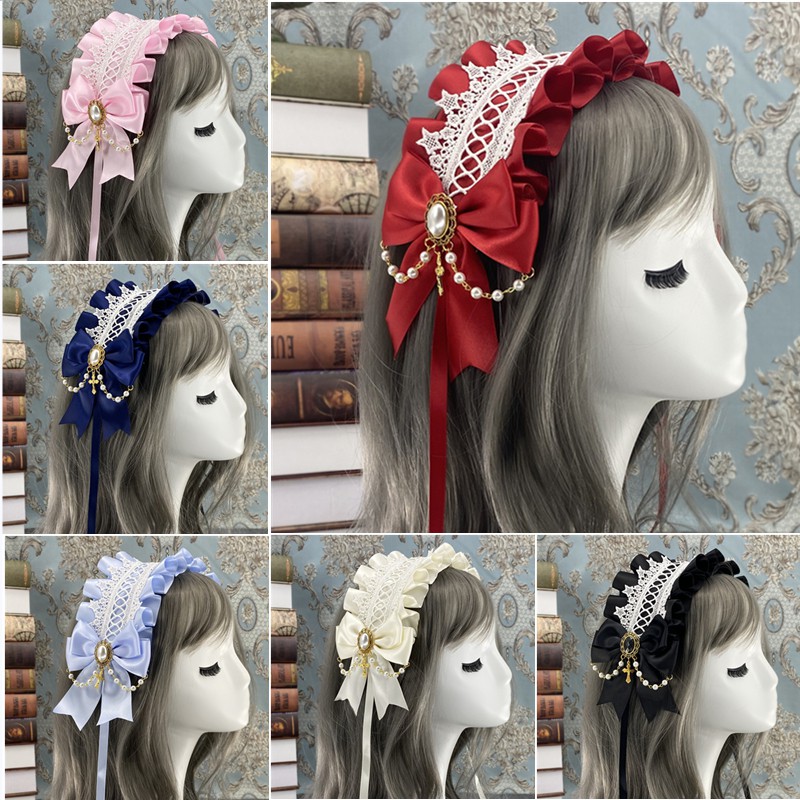 YASLC0003-Cài tóc Lolita đính nơ phối ren