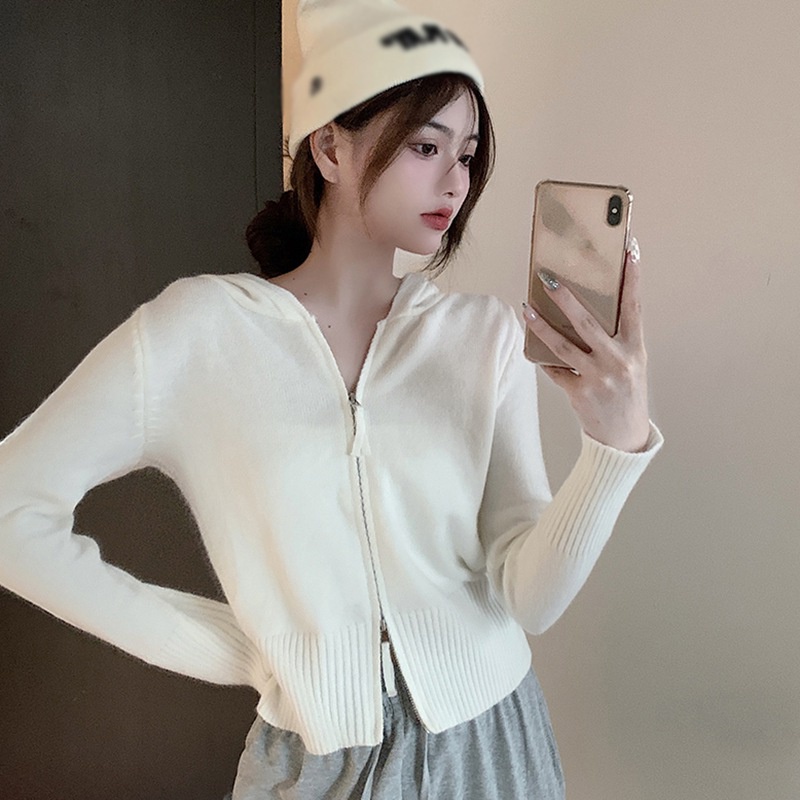 Áo croptop tay dài có khóa kéo dáng rộng thoải mái thời trang sành điệu cho nữ