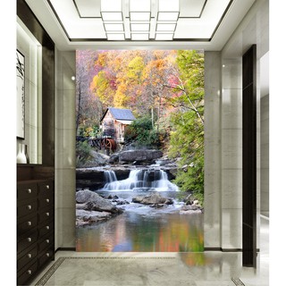 Tranh dán tường 3D tranh trang trí thác nước xanh 4 BINBIN SN02 (Không phai màu)