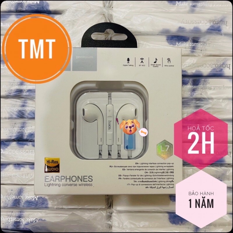 Tai nghe nhét tai Hoco L7 Plus dành cho IP7/8/X/11/12 (Trắng)- Kết nối Bluetooth