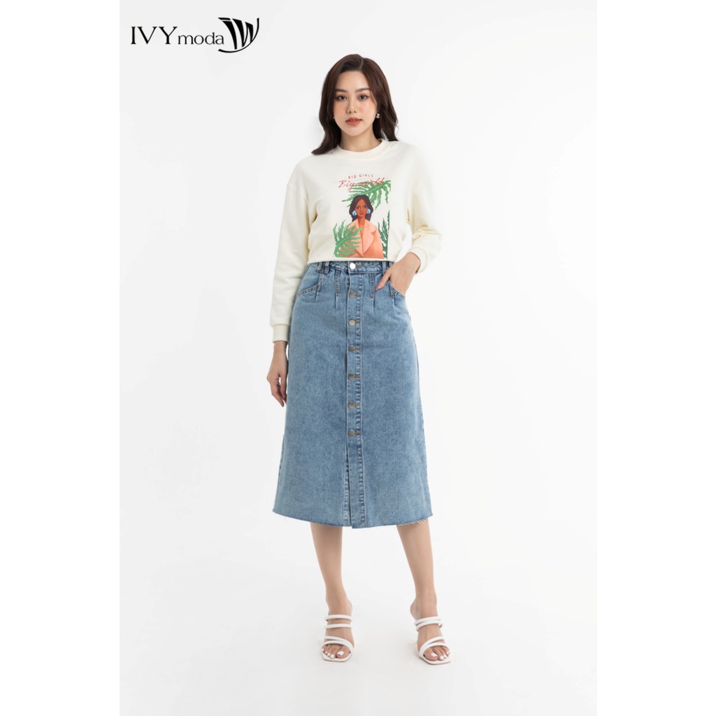 Chân váy bò phối khuy trước IVY moda MS 32M7789