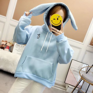 Áo Khoác Hoodie Form Rộng Tay Dài In Thỏ