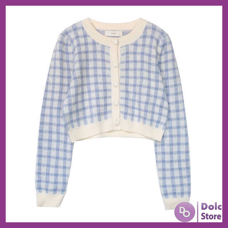 Áo croptop cardigan len kẻ nhiều màu chất len dày mịn - Dolce