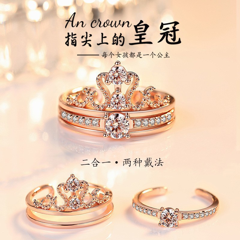 Nhẫn Bạc Nữ - Nhẫn Vương Miện Kim Cương nhân tạo Siêu Đẹp Phong Cách Hàn Quốc Hot Trend