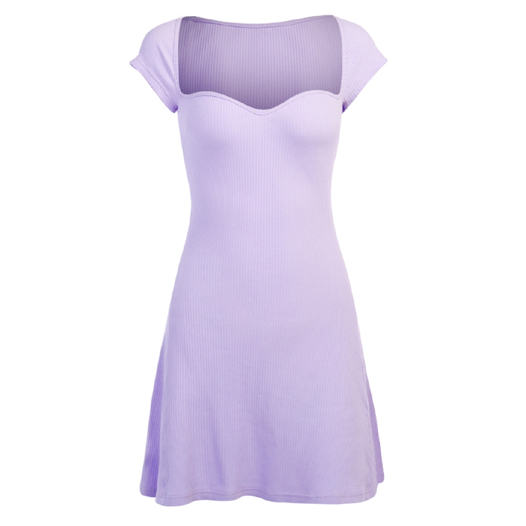 Đầm Dệt Kim Cổ Vuông Màu Trơn Dáng Chữ A Xinh Xắn Cho Nữ