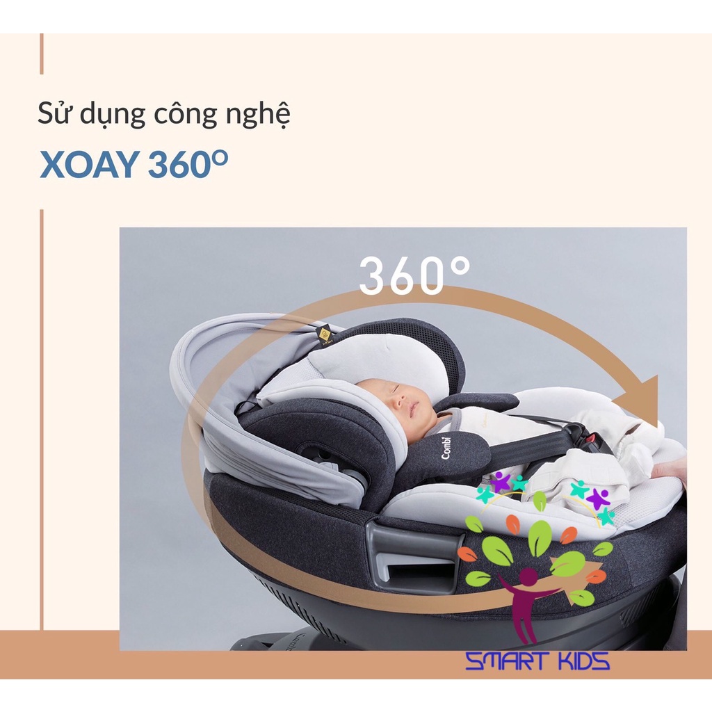 Ghế ngồi ô tô Combi THE S xoay 360° tiêu chuẩn mới bảo vệ bé toàn diện Isofix (0-4y)