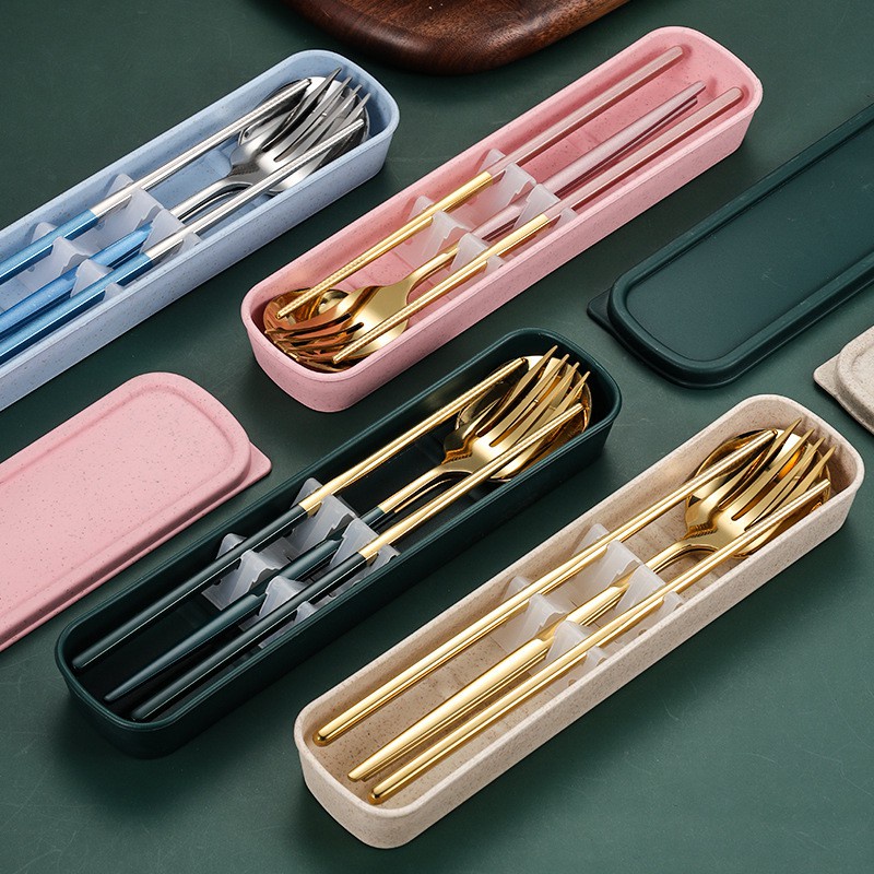 Bộ Muỗng Đũa Nĩa Thìa Dĩa JIASHI Inox 304 Cá Nhân, Văn Phòng Có Hộp Đựng Phủ Bóng Sang Trọng Tiện Lợi - BMD01