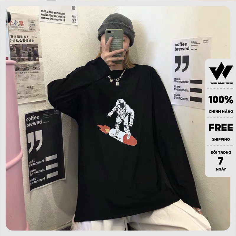 Áo thun tay dài WIIS phông unisex form rộng SPACE NASA nam nữ sweater oversize ulzzang